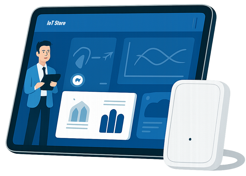 Dashboard IoT Store sur tablette avec capteur
